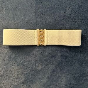 Elegant Cream and Brown Belt with Gold Buckle
